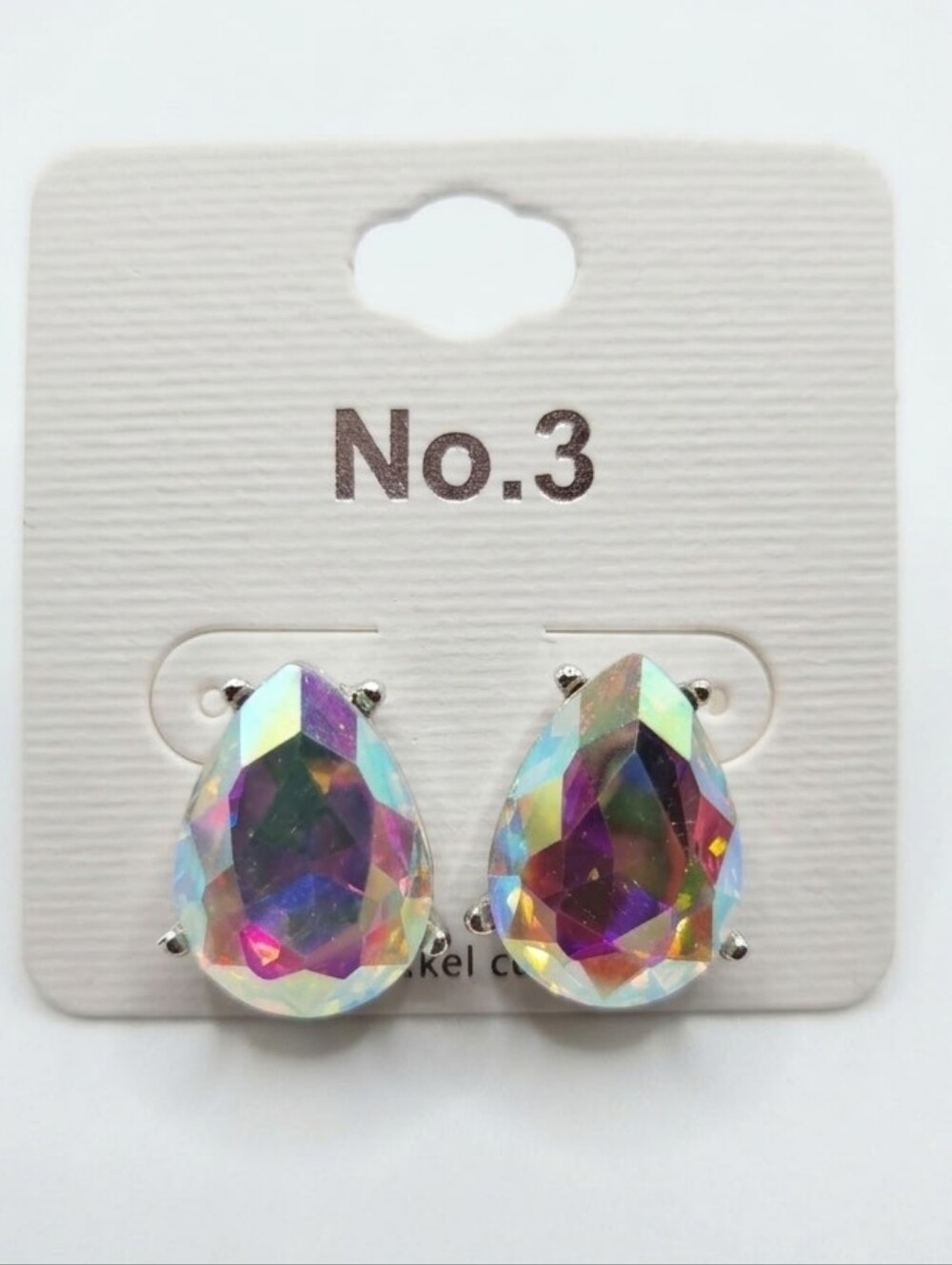 No. 3 Iridescent AB Teardrop Stud Earrings Multicolor NWT